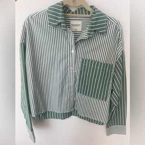 Long-Sleeve Oversized Cropped Button Down Shirt